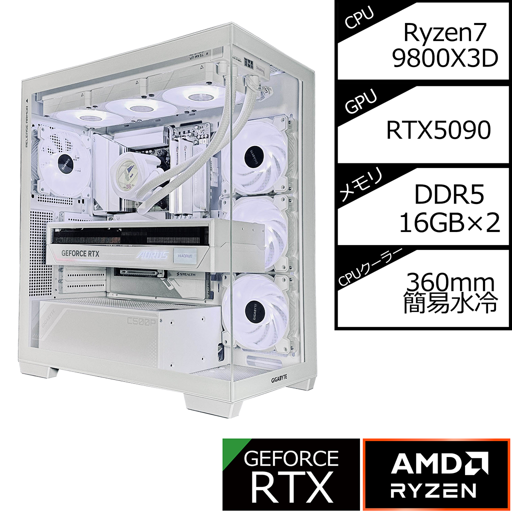 【C500/GIGABYTE STEALTHモデル】AM5-Ryzen 7 9800X3D/RTX5090搭載モデル