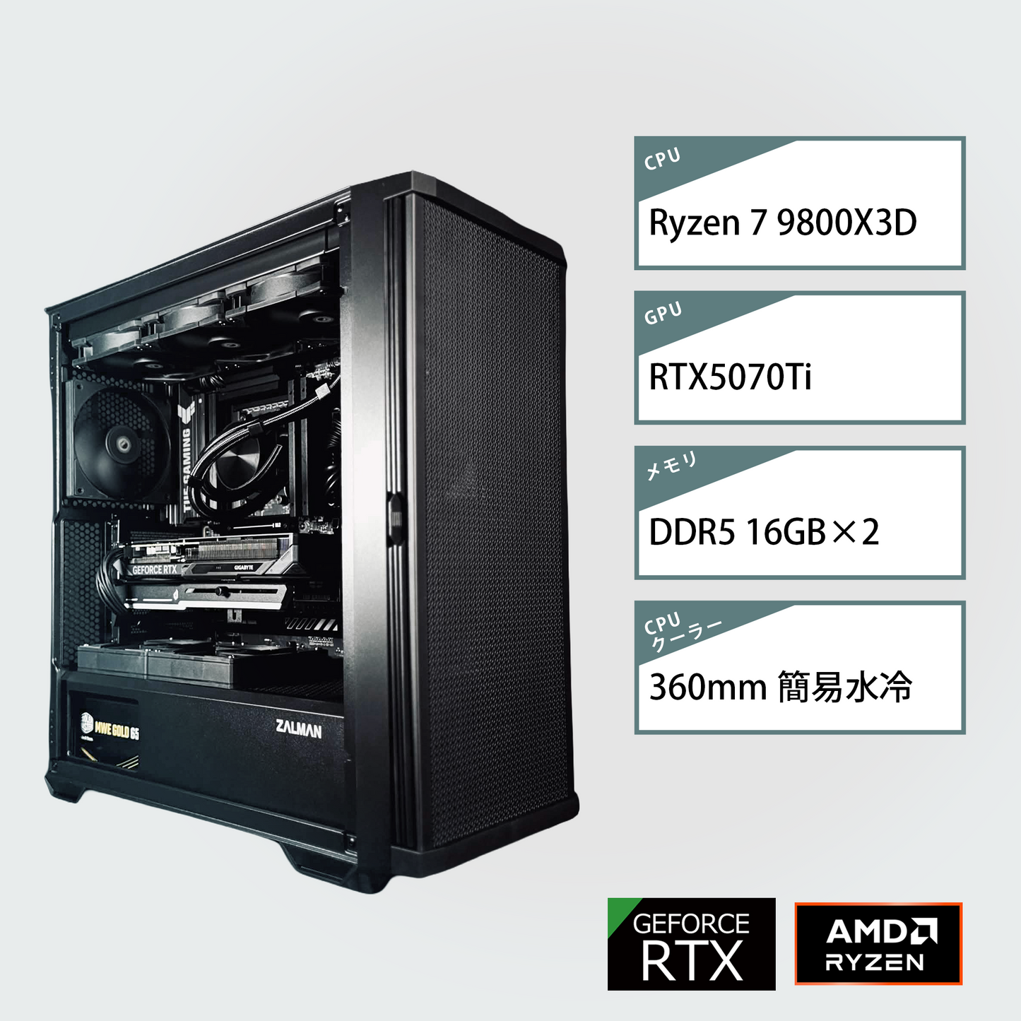 【最適化Kモデル】Z10/AM5-Ryzen 7 9800X3D/RTX5070Ti 搭載モデル